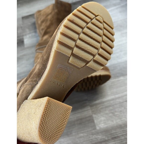 Prada Brown Suede Heeled Boots Size 7 Italy - Picture 4 of 10
